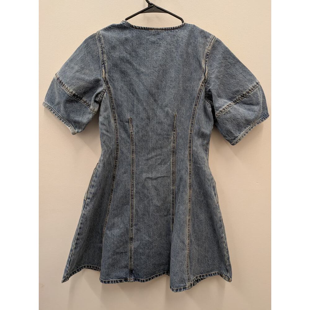 Future Collective Denim Mini Dress Blue Zip Front Short Sleeve Women’s XS